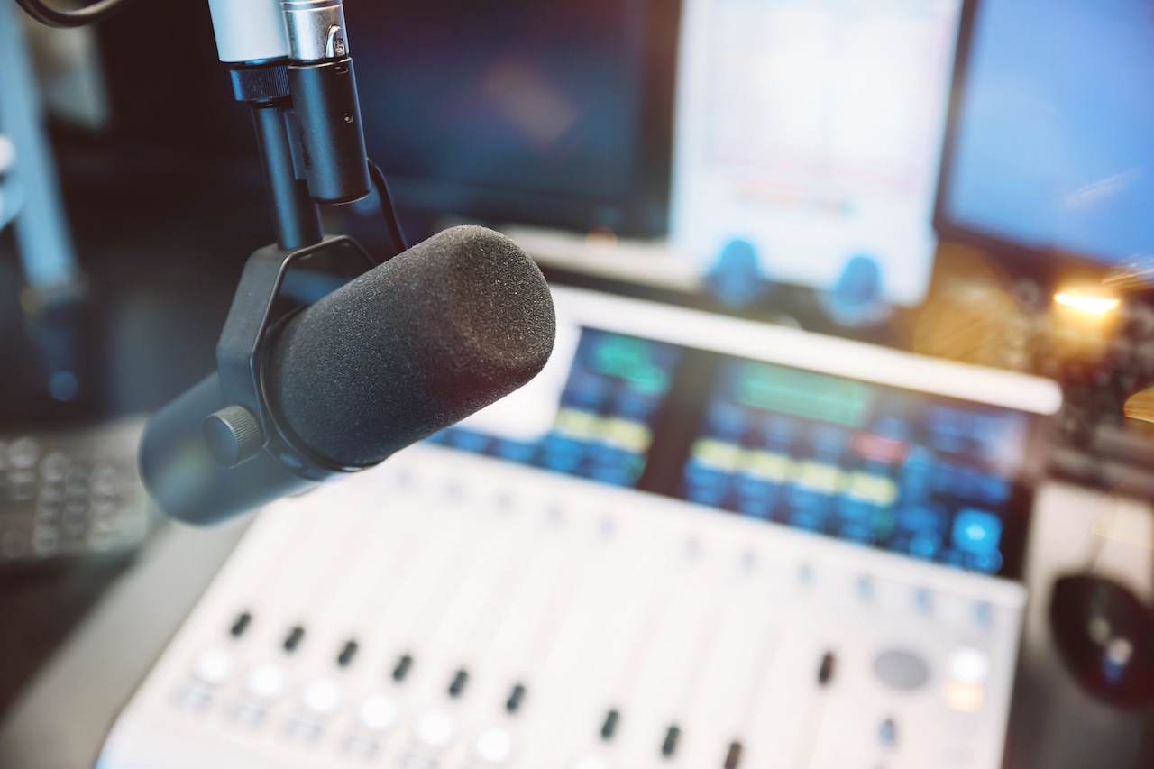 Microphone in radio broadcast studio