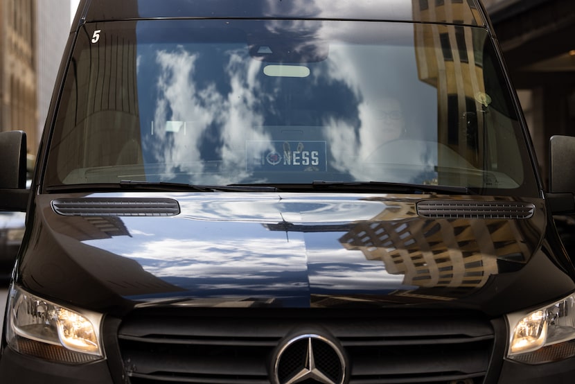 A sign inside a van outside a set in the Rodeo Bar at the Adolphus Hotel in downtown Dallas...