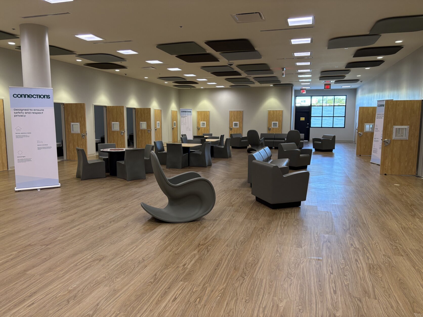 chairs in large room at center