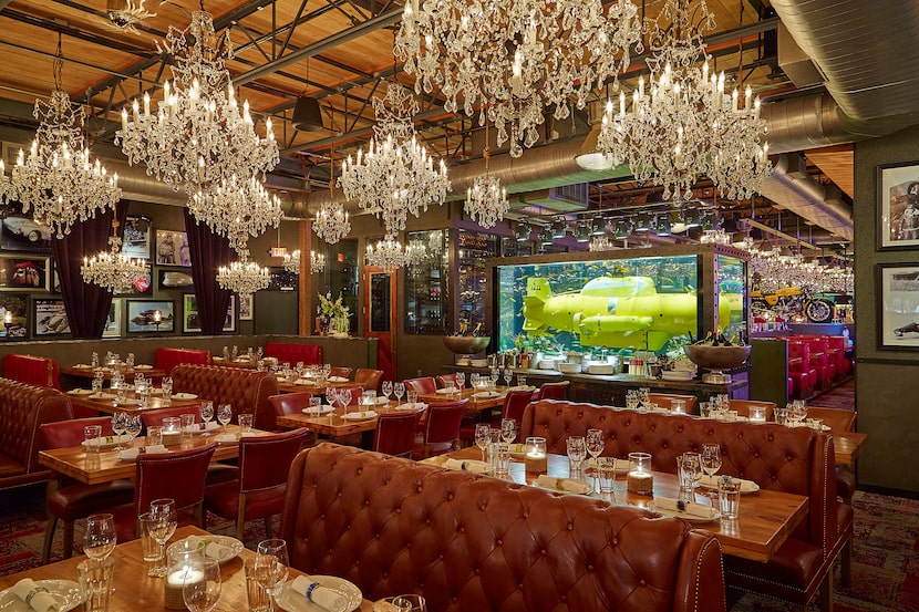 Endless chandeliers and eclectic decor fill Town Hearth.