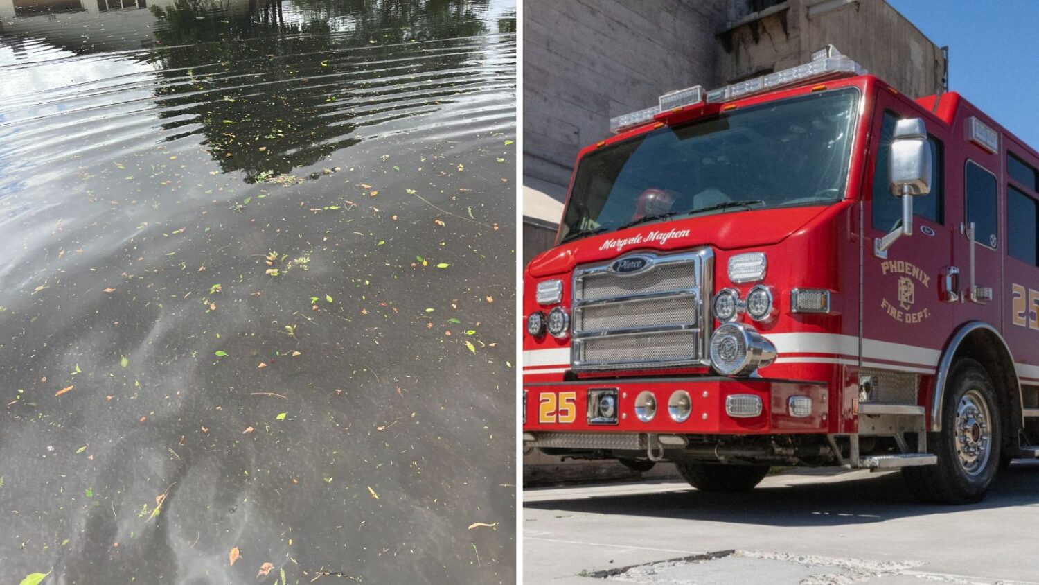 (Photos: KTAR News, left, Phoenix Fire Department, right)...