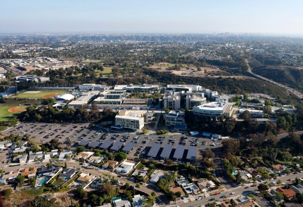 In an aerial photo, San Diego Mesa Community College is seen on Oct. 7, 2025 in San Diego, CA. (K.C. Alfred / The San Diego Union-Tribune)