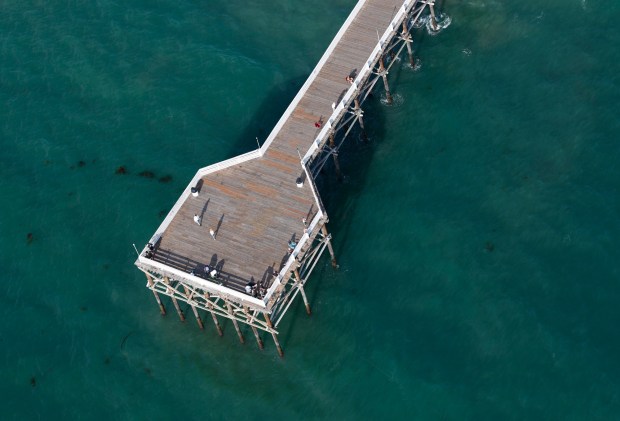 In an aerial photo, the Crystal Pier is seen in Pacific Beach on Oct. 7, 2025 in San Diego, CA. (K.C. Alfred / The San Diego Union-Tribune)