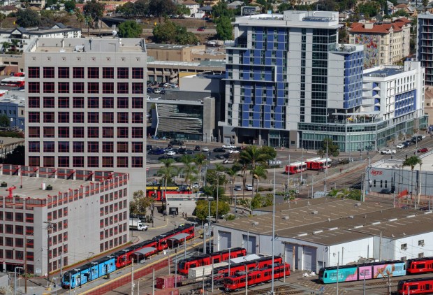 More than 150 apartments will go up by the 12th & Imperial Transit Center, shown here on Oct. 16, 2025, in San Diego. (K.C. Alfred / The San Diego Union-Tribune)