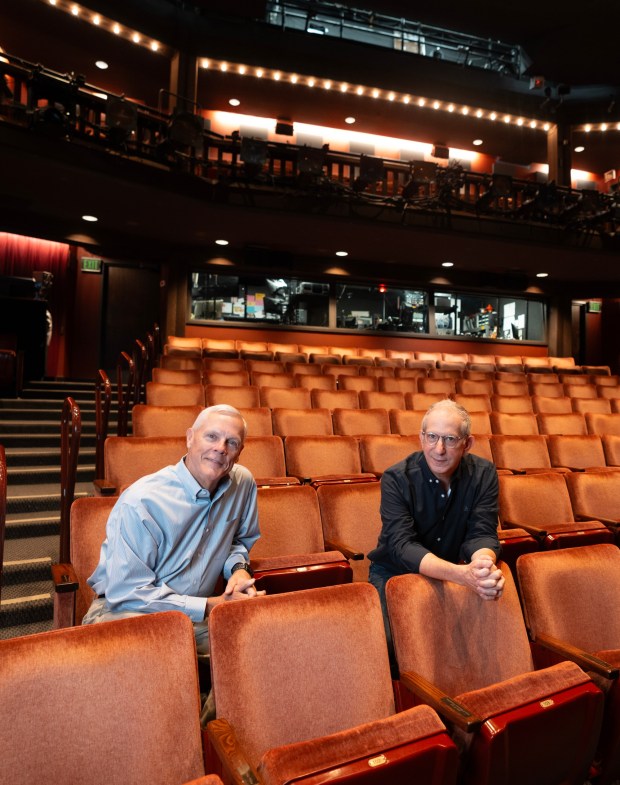 Old Globe Artistic Director Barry Edelstein (r) and Old Globe Managing Director Tim Shields (l) at the Old Globe on Friday, Oct. 3, 2025 in San Diego, CA. (Nelvin C. Cepeda / The San Diego Union-Tribune)