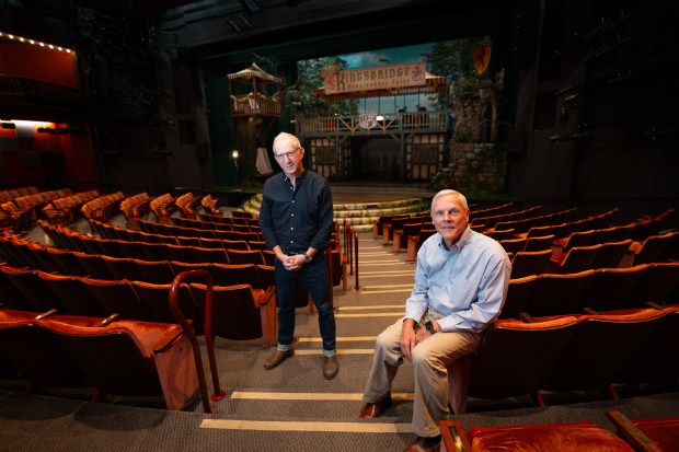 Old Globe Artistic Director Barry Edelstein (l) and Old Globe Managing Director Tim Shields (r) at the Old Globe on Friday, Oct. 3, 2025 in San Diego, CA. (Nelvin C. Cepeda / The San Diego Union-Tribune)