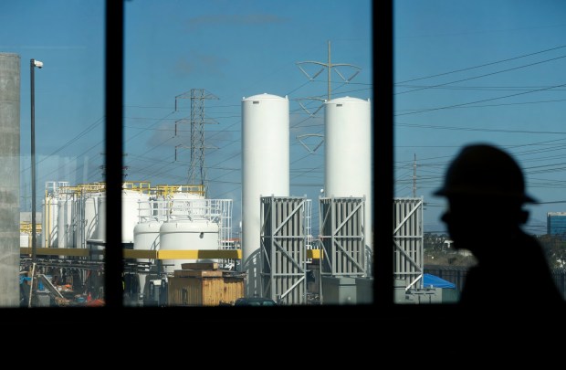 Construction continues at the North City Pure Water Facility chemical tank farm on Oct. 22, 2025, in San Diego. (K.C. Alfred / The San Diego Union-Tribune)