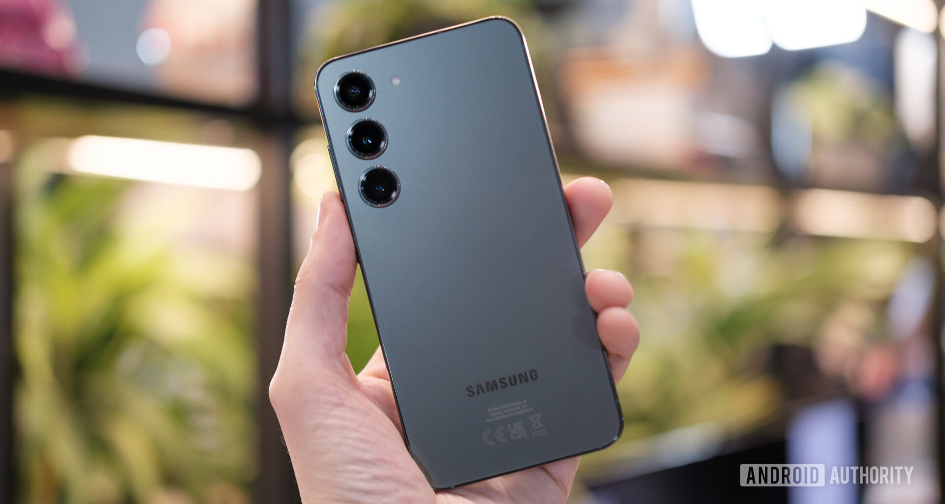 Samsung Galaxy S23 back green colorway in hand