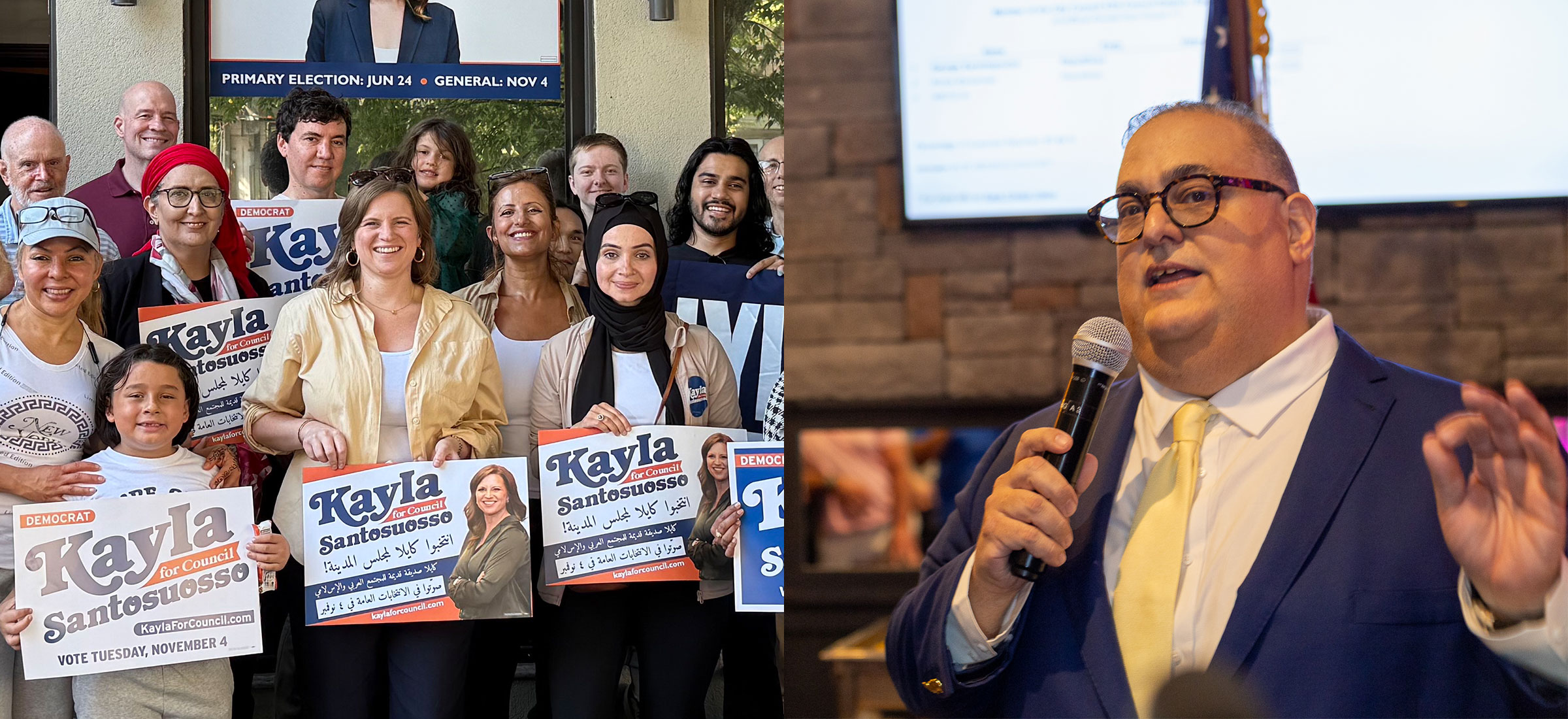 Kayla Santosuosso, left, and George Sarantopoulos, right