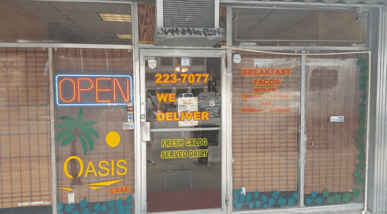 The humble exterior of Oasis Cafe