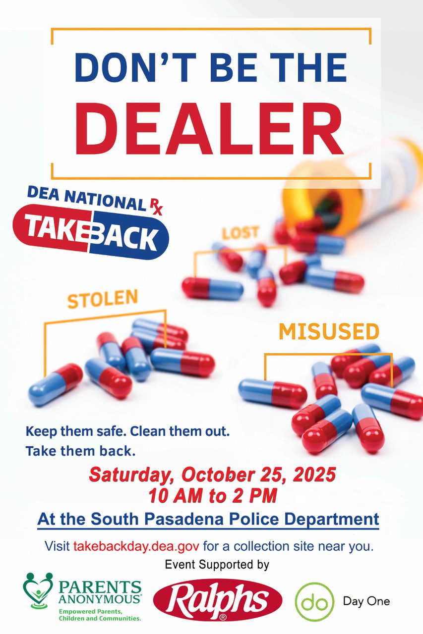 South-Pasadena-News-10-15-2025-Prescription-Drug-Take-Back-Day | The South Pasadenan | South Pasadena News PHOTO: SPPD | The South Pasadenan | South Pasadena to Host Prescription Drug Take Back Day at City Hall
