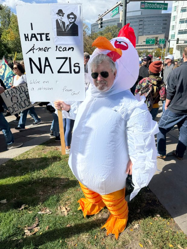 Dan Weitz of Niwot attends a "No Kings" rally at the state Capitol in Denver on Saturday, Oct. 18, 2025. (Photo by Katie Langford / The Denver Post)