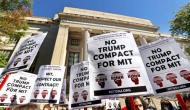The MIT Grad Student Union held a news conference and rally Friday urging university leadership to reject a "compact" the White House sent to MIT last week.