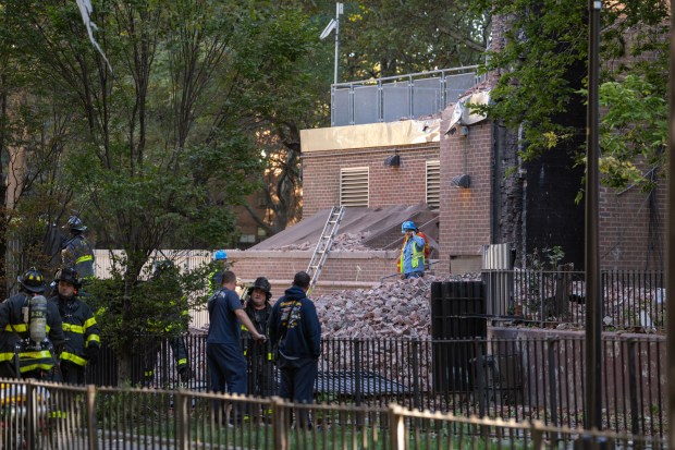 Emergency workers respond to a partial building collapse at 205-207 Alexander Ave. Wednesday, Oct. 1, 2025 in the Bronx, New York, New York. (Barry Williams/ New York Daily News)