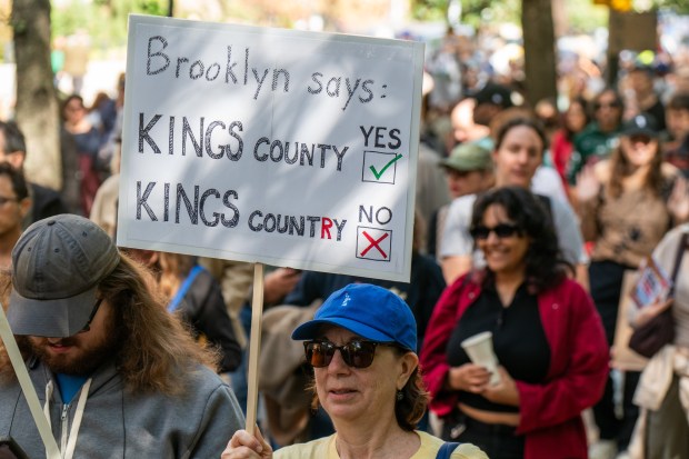 'No Kings Day Rally' against Donald Trump along Prospect Park West in Brooklyn on Saturday Oct. 18, 2025. 1202. (Theodore Parisienne / New York Daily News)