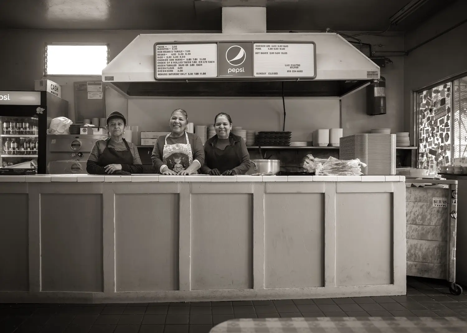 San Diego taco shop, Las Cuatro Milpas, as captured by photographer Michael Williams in his exhibit Taco Stand Vernacular 
