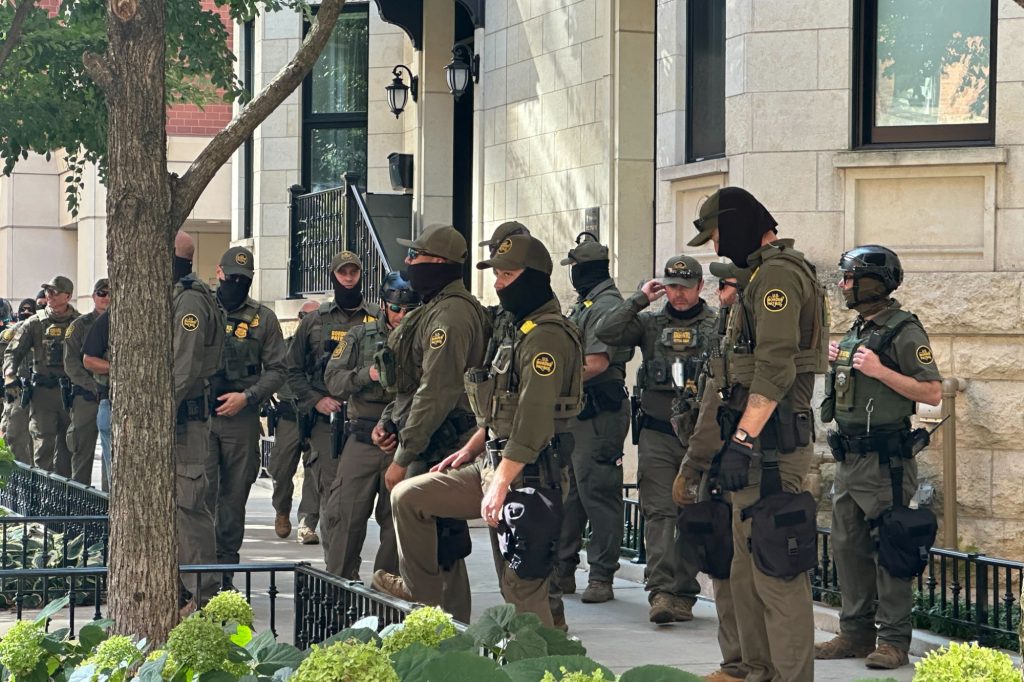 U.S. Border Patrol Agents are staged in Gold Coast Sunday, Sept. 28, 2025.