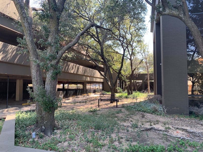 The courtyard between the building at 7800 N. Stemmons and its parking garage — a very...