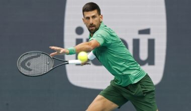Novak Djokovic in action in Miami.