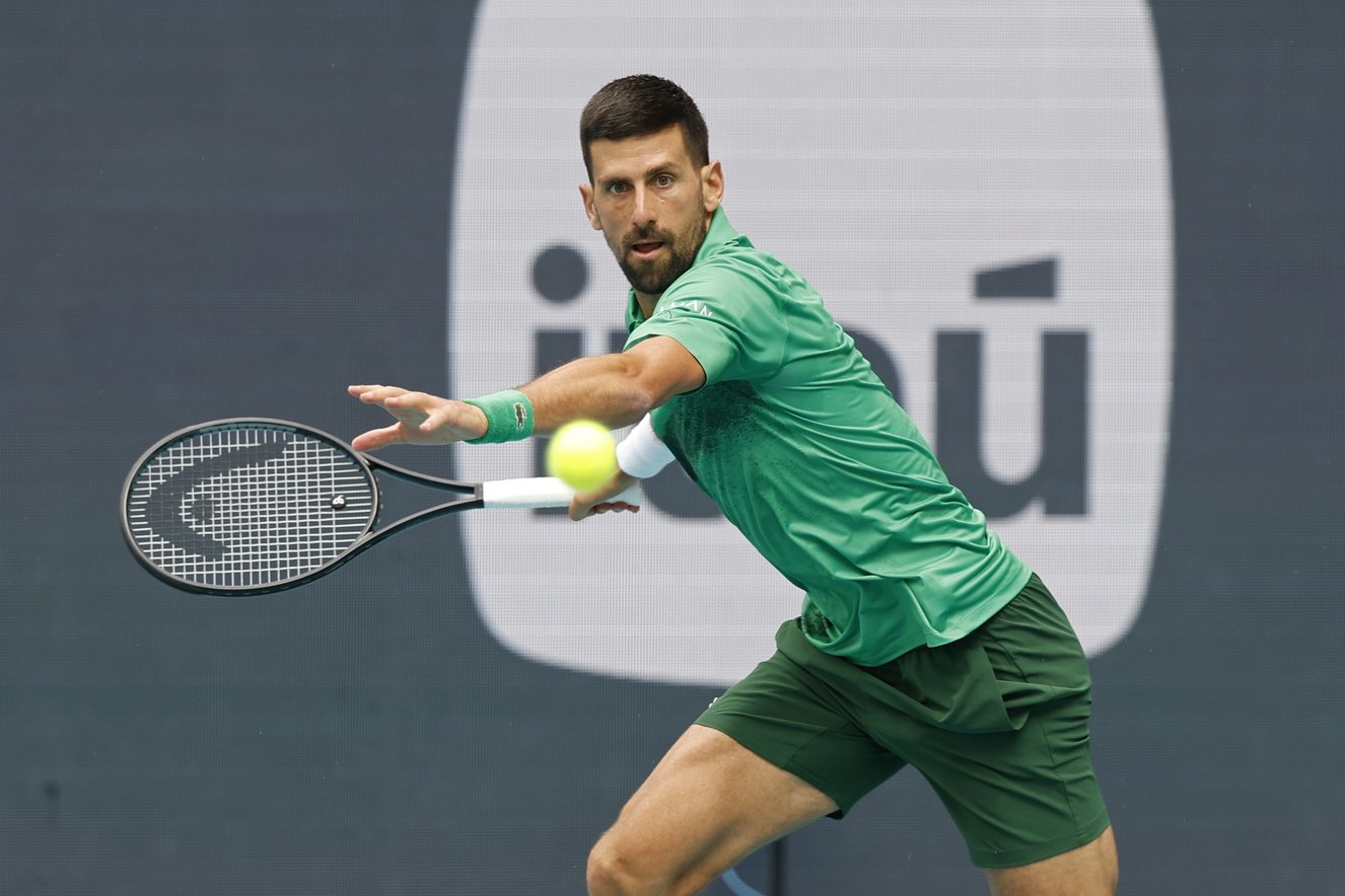 Novak Djokovic in action in Miami.