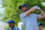 Sam Ryder tees off on the 17th hole during the first round of the Texas Open golf...