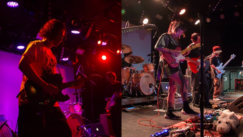 Bands playing on a stage