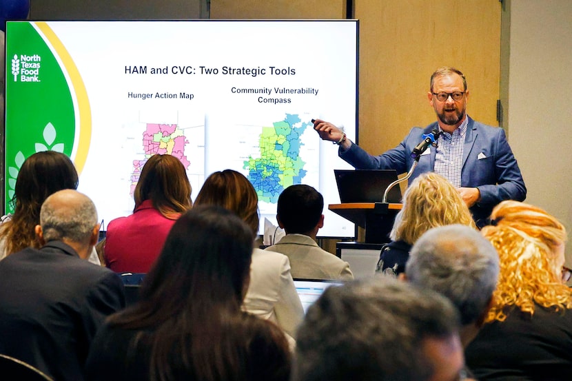 Shawn Martin, strategic initiatives manager at the North Texas Food Bank, presents at an...