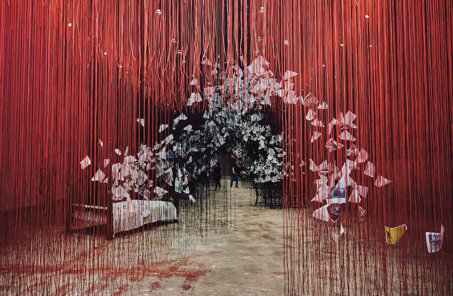 Chiharu Shiota's "Homeless Home" at the ICA Watershed in the summer of 2025.