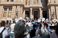 AUSTIN -- Supporters for Robert Roberson rally on the steps of the Texas Capitol on...