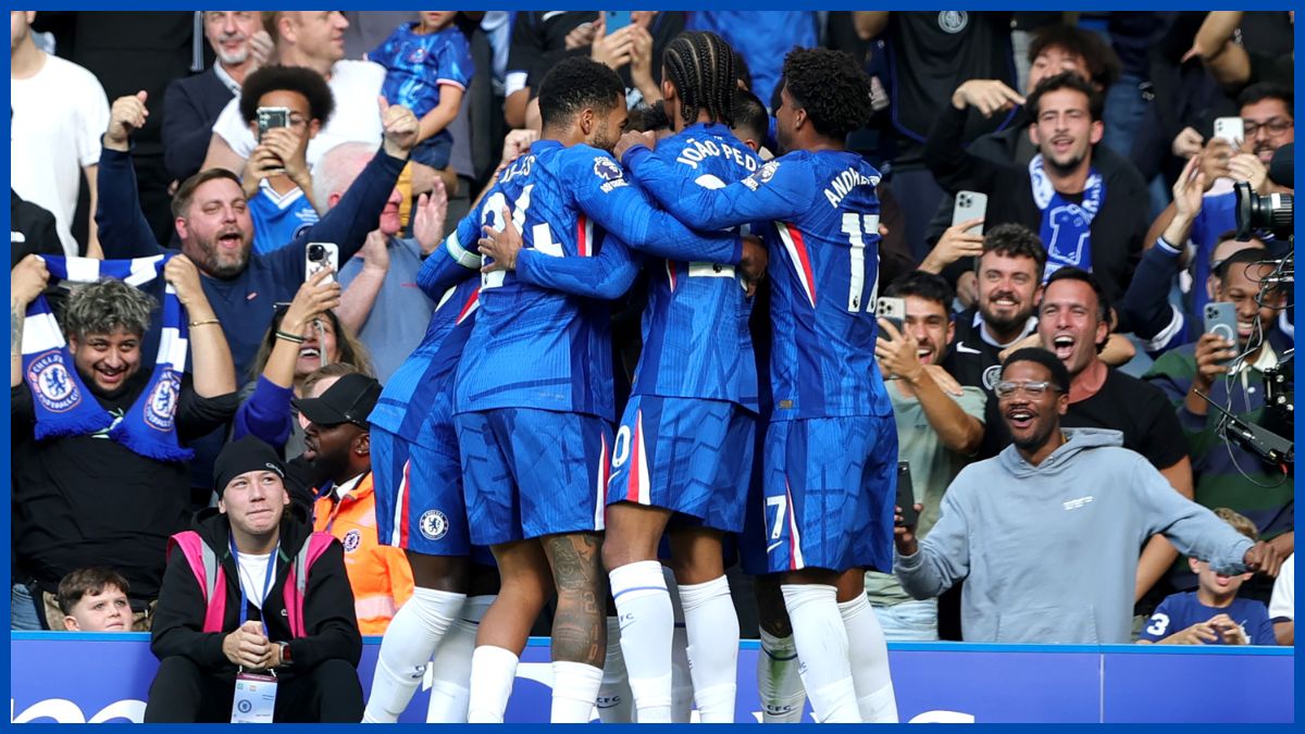 A group photo of Chelsea players.