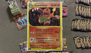 A Charmelon card is displayed on a basement floor.