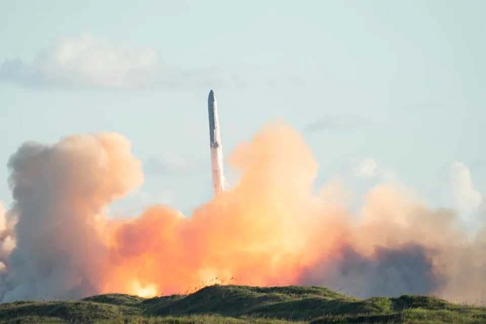 SpaceX's Starship rocket launches from South Padre Island in Texas during its eleventh test flight on October 13, 2025. When the Starship is operational it will haul 60 Starlink satellites to orbit at a time (AFP via Getty Images)