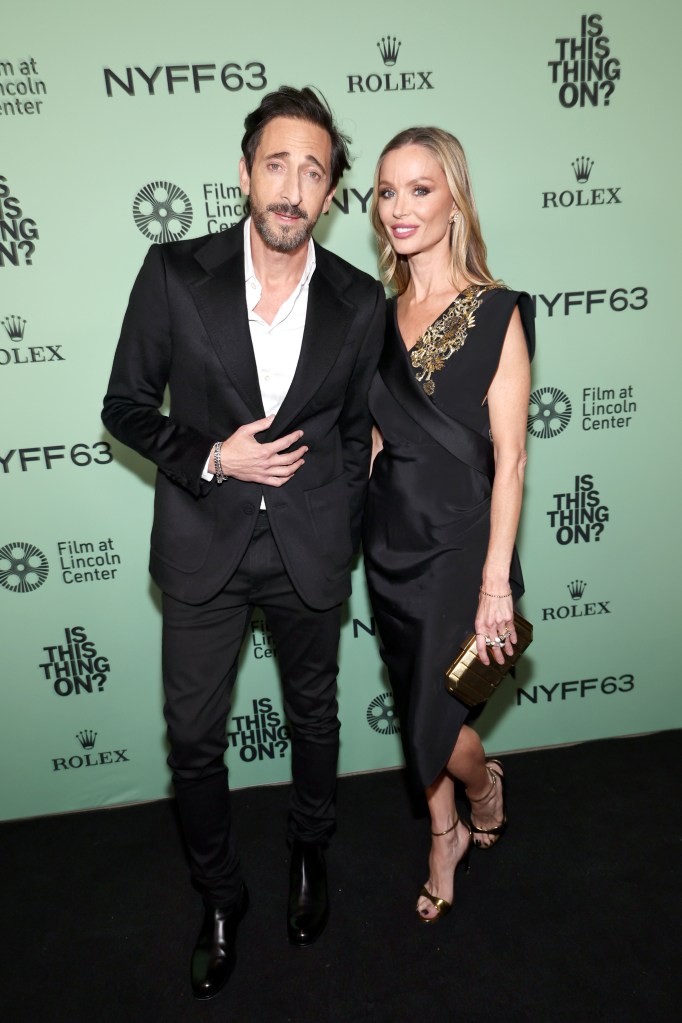 Adrien Brody and Georgina Chapman attend the premiere of "Is This Thing On?" during the New York Film Festival