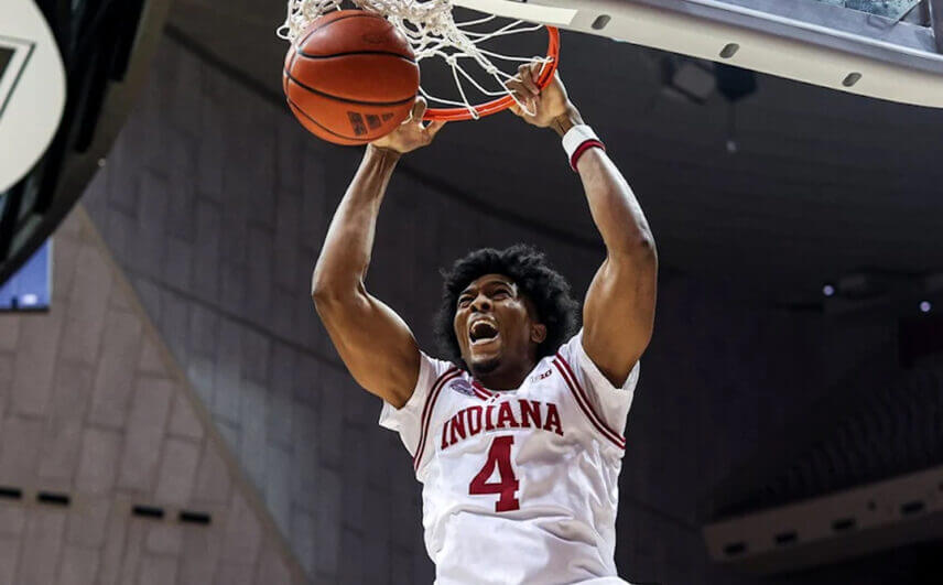 Sam Alexis dunks the ball.