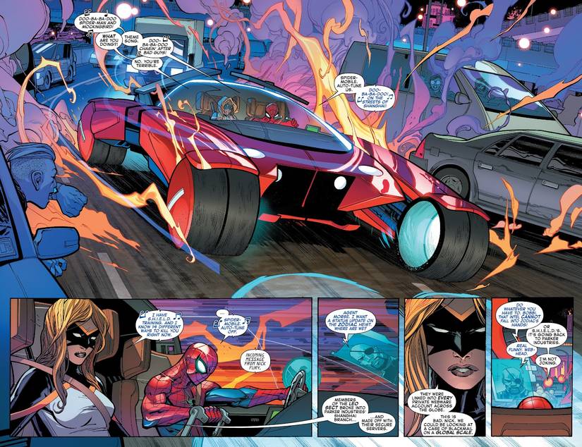 The Spider-Mobile is in action