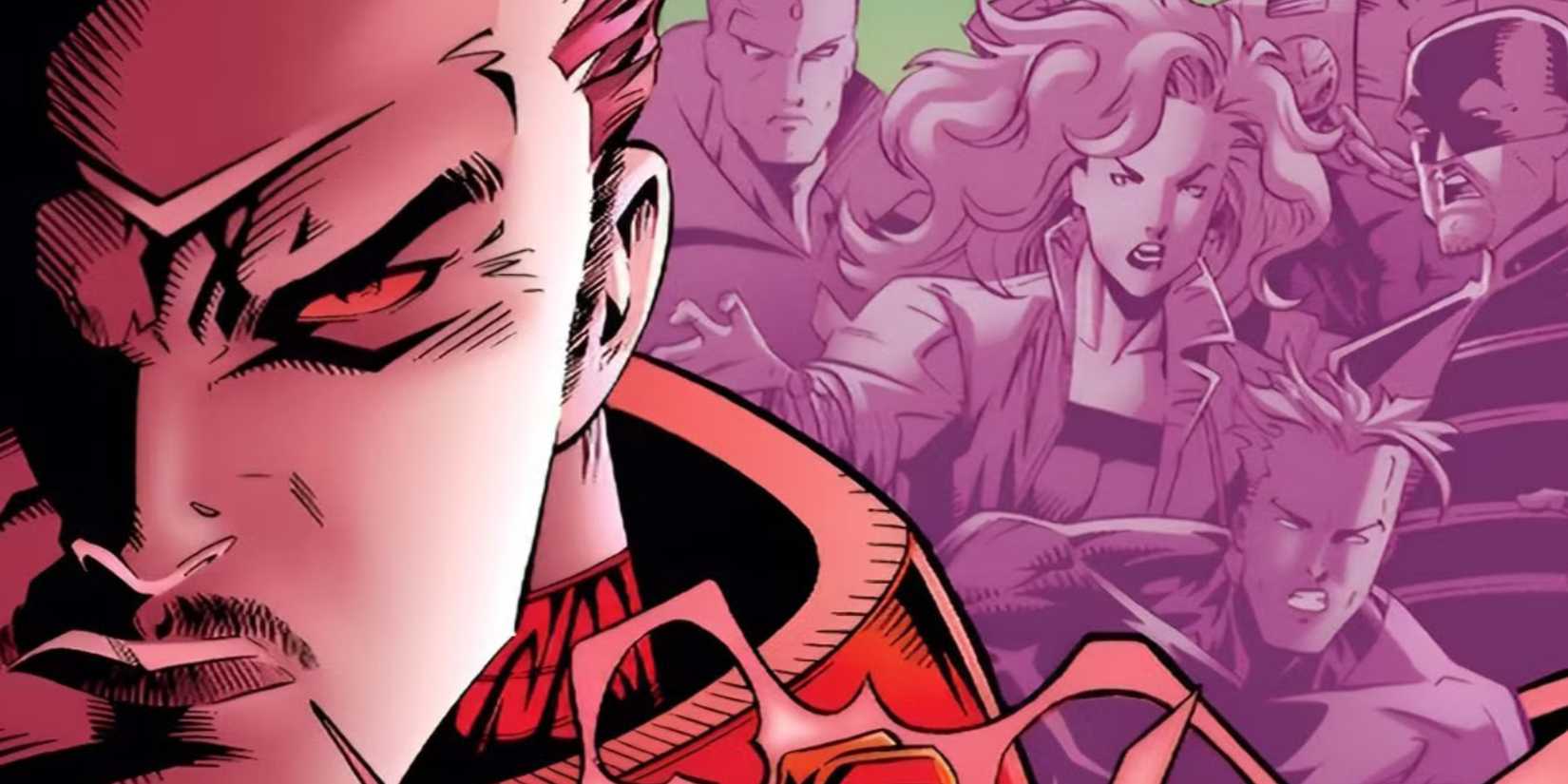 An evil Iron Man stands in front of other heroes in Avengers The Crossing