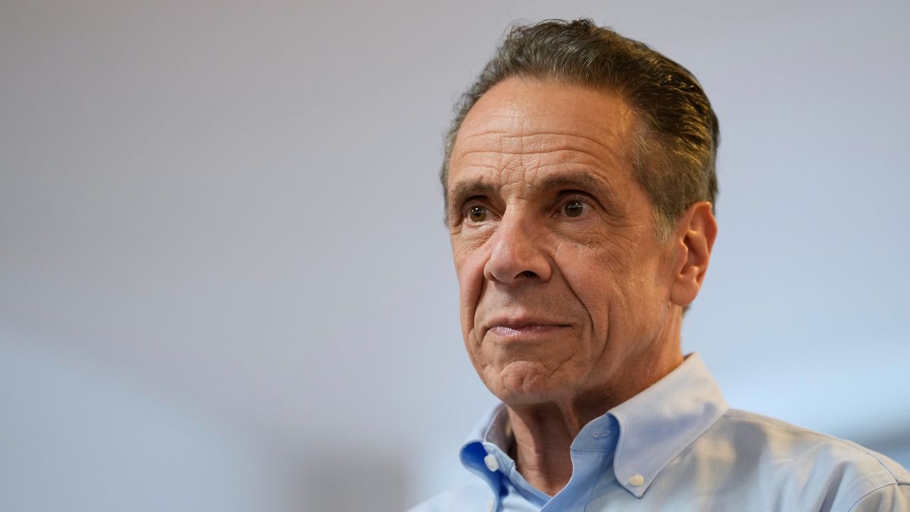 New York City mayoral candidate Andrew Cuomo reacts during a campaign event at a senior center in The Bronx borough of New York, Tuesday, Oct. 28, 2025. (AP Photo/Seth Wenig)