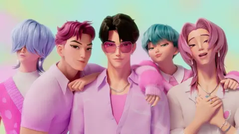 Netflix The animated group Saja boys from the Netflix film KPop Demon Hunters