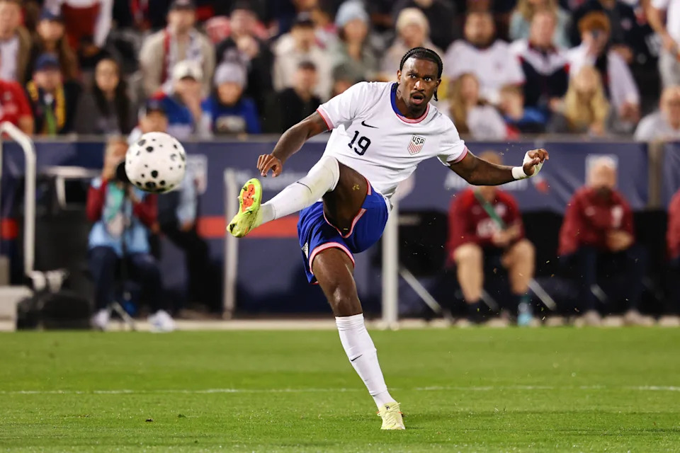 COMMERCE CITY, COLORADO - OCTOBER 14: Haji Wright #19 of the United States shoots and scores during the second half against Australia during an international friendly at Dick's Sporting Goods Park on October 14, 2025 in Commerce City, Colorado. (Photo by Jamie Schwaberow/ISI Photos/USSF/Getty Images)