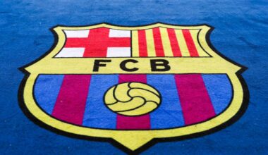 BARCELONA, SPAIN - MAY 01: The Barcelona club crest during the UEFA Champions League Semi Final first leg match between Barcelona and Liverpool at the Nou Camp on May 01, 2019 in Barcelona, Spain. (Photo by Catherine Ivill/Getty Images)