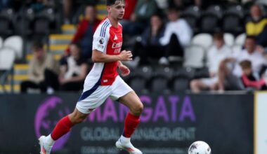BOREHAMWOOD, ENGLAND - JULY 13: Charlie Patino of Arsenal XI runs with the ball during the Pre-Season Friendly match between Boreham Wood and Arsen...