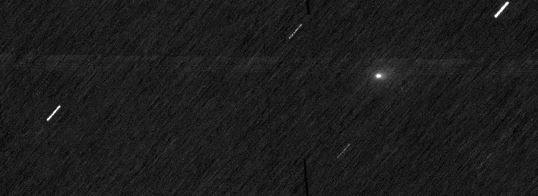 ESA’s ExoMars Trace Gas Orbiter caught this glimpse of 3I/ATLAS from about 18.6 million miles away on Oct. 3 as the interstellar comet passed by the Red Planet on a journey toward the sun.