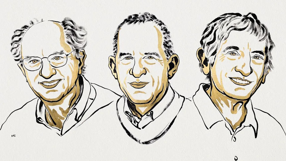  The 2025 Nobel Prize winners in physics, illustrated left to write, John Clarke, Michel H. Devoret and John M. Martinis. . 