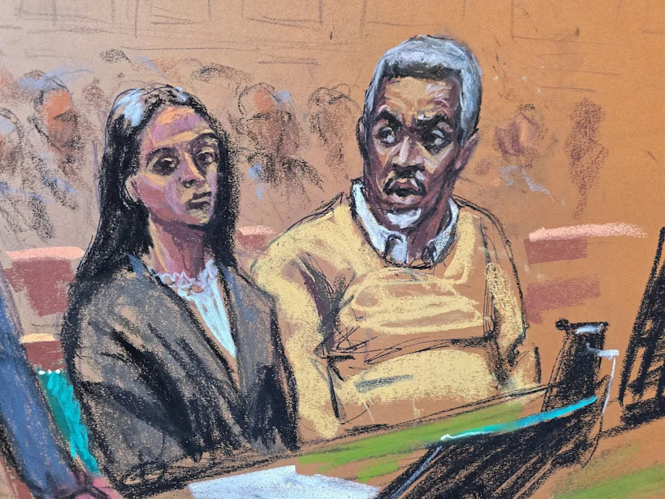 Jane Rosenberg/Reuters - PHOTO: Sean "Diddy" Combs, next to his lawyer Teny Geragos, reacts after learning he will not be released on bail, during his sex trafficking and racketeering conspiracy trial in New York City, New York City, July 2, 2025.