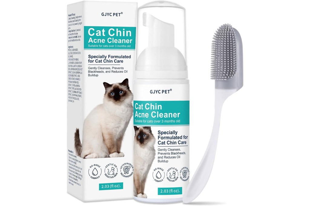 Cat chin acne cleaner with brush applicator.