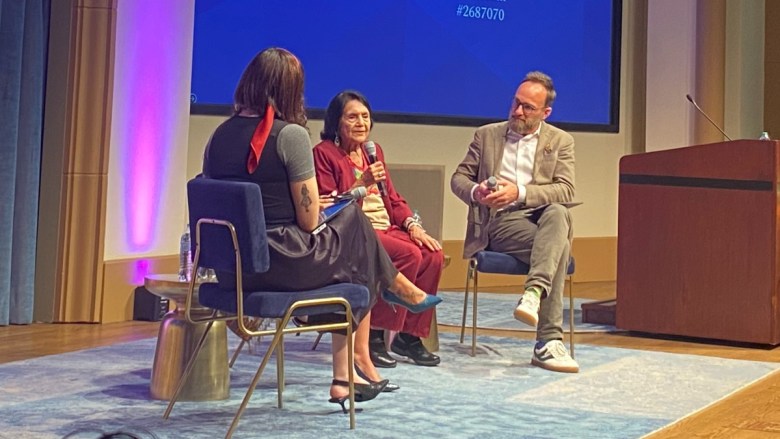 Dolores Huerta speaks at University of San Diego’s Joan B. Kroc Institute for Peace and Justice on Wednesday evening, Oct. 22.