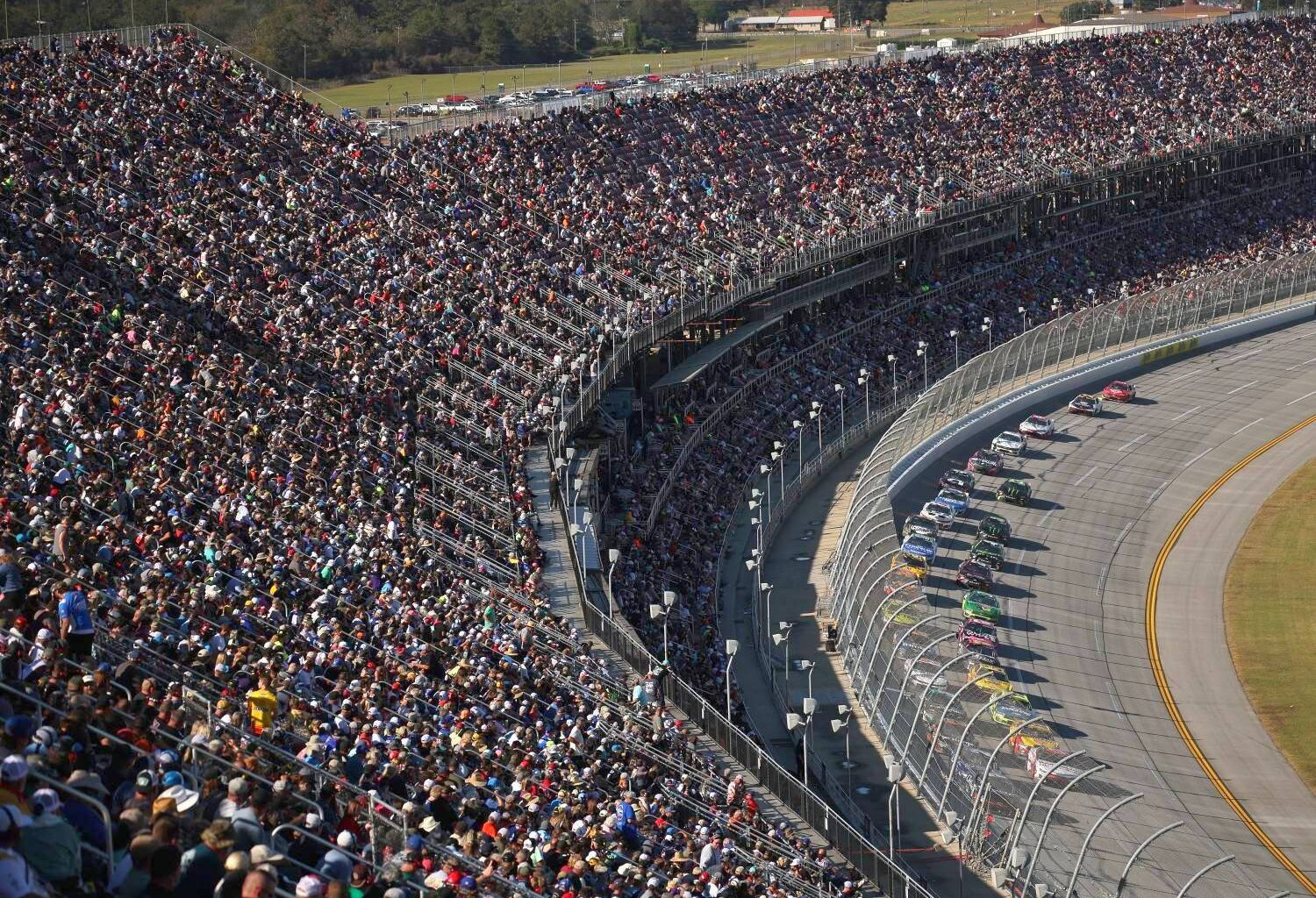 A general view of racing during the NASCAR Cup Series YellaWood 500 at Talladega Superspeedway on October 19, 2025 in Talladega, Alabama. (Photo by Chris Graythen/Getty Images)
