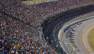 A general view of racing during the NASCAR Cup Series YellaWood 500 at Talladega Superspeedway on October 19, 2025 in Talladega, Alabama. (Photo by Chris Graythen/Getty Images)