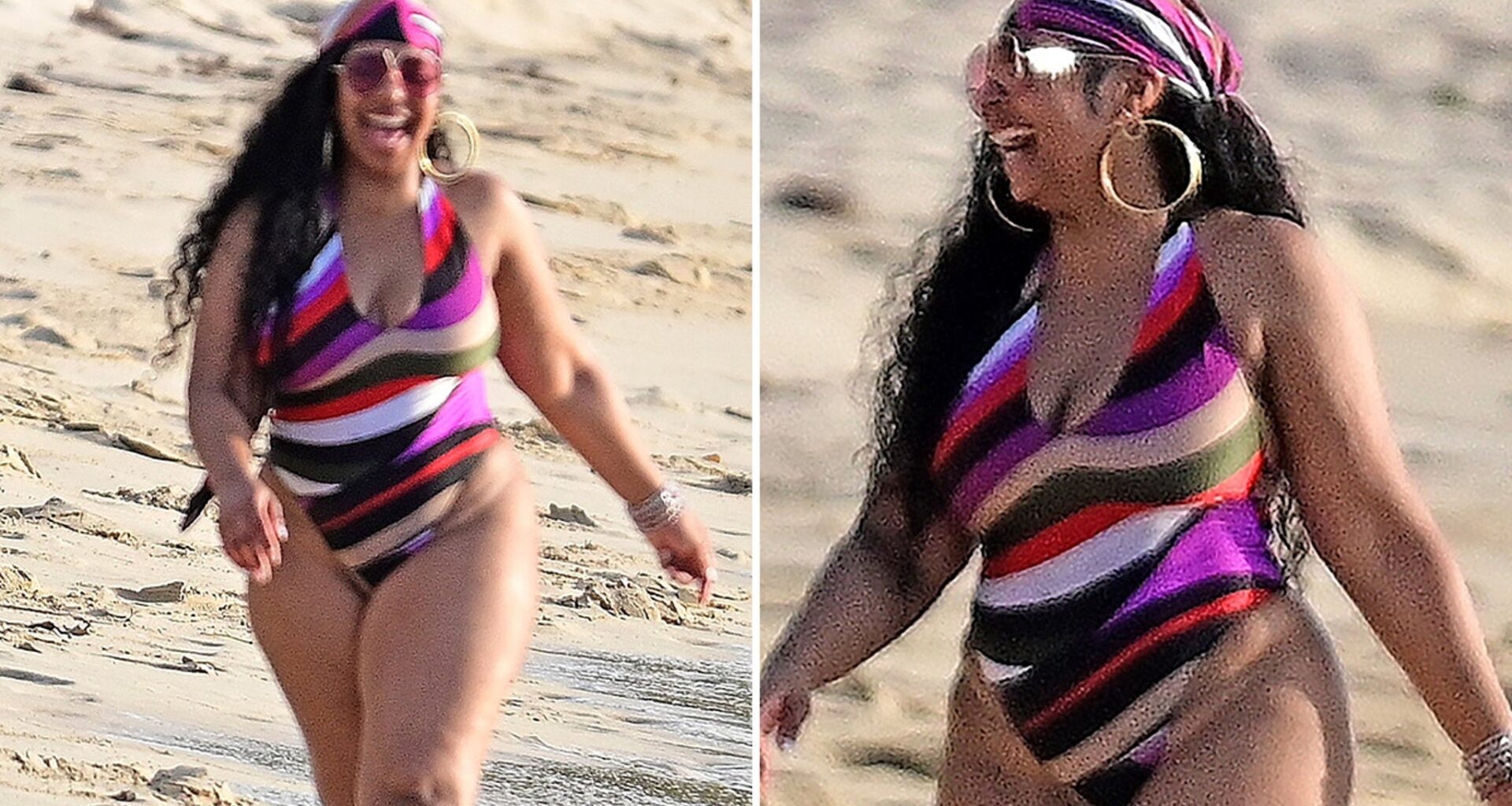Ashanti Wears Plunging Swimsuit During Barbados Beach Day With Friends