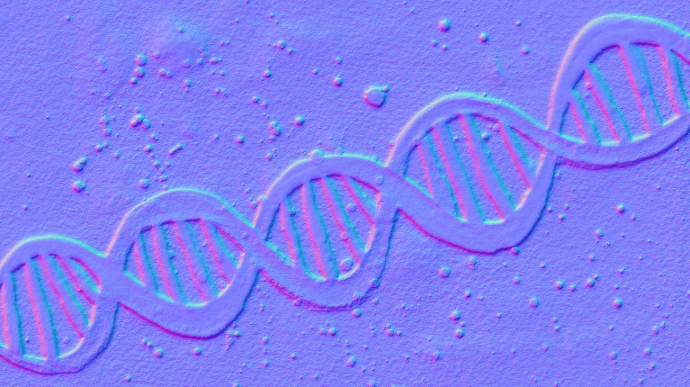 A colourful computer illustration of a DNA double helix.